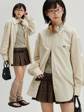 CryingCenter 奶杏淡绿简约拉链款长袖防晒宽松衬衫 哭喊中心