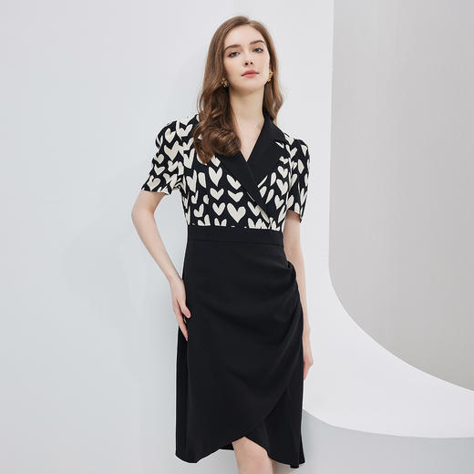 NF8X5斯尔丽瑟俪2023新款收腰褶皱显瘦撞色拼接连衣裙 商品图0