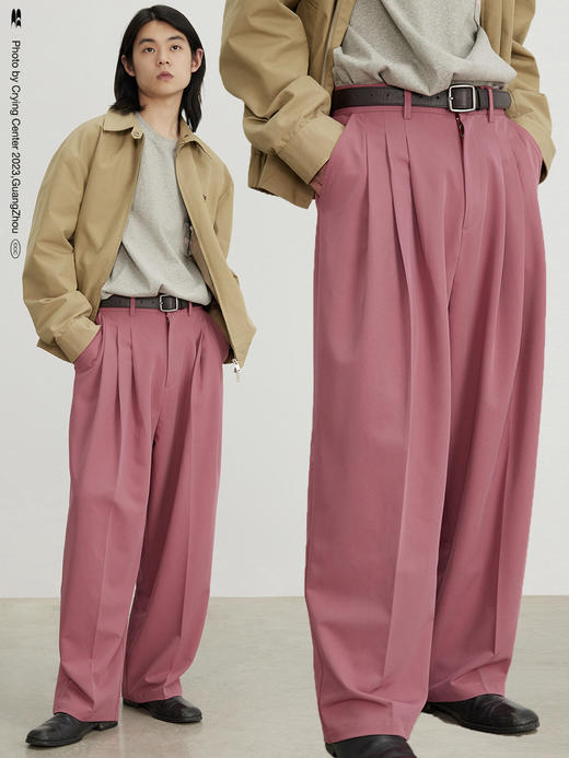 CryingCenter垂坠利落剪裁多褶西装裤西裤长裤 巧克力棕 哭喊中心 商品图2