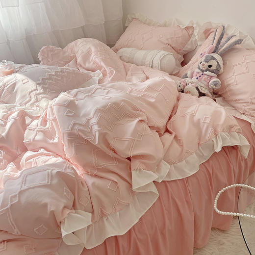 【床上用品】韩版立体剪花床单四件套ins纯色花边被套床上用品床笠款 商品图2