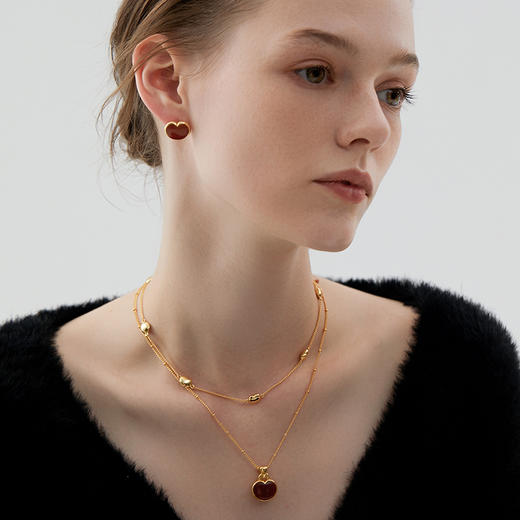 盐岛	笛卡尔小胖心红玛瑙耳钉 商品图1