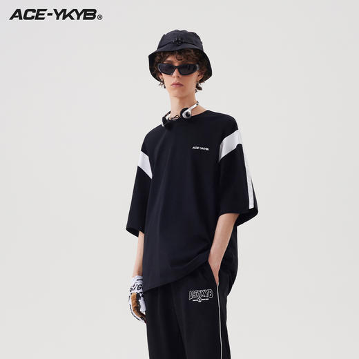 YKYB 23SS美式复古拼接掐肩短袖T恤宽松半袖圆领上衣男女同款潮 商品图2
