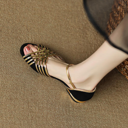 优雅女人味，编织镂空撞色低跟凉鞋DP-9175 商品图10