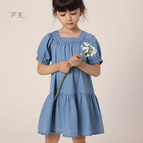 【马克珍妮 芦芙】新款夏装 女童方领纯棉牛仔连衣裙230790