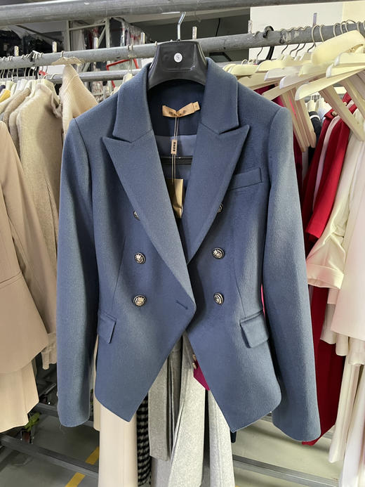 颈袖添香2024新款巴尔曼版型小西装雾霾蓝羊绒弹力透气单西 商品图5