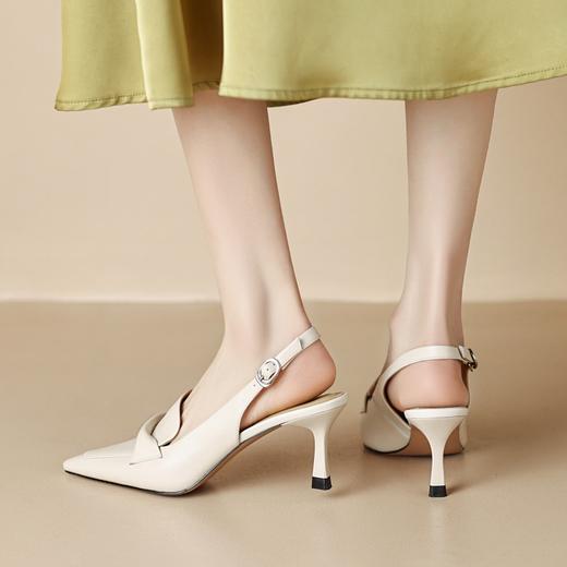 牛皮尖头显瘦配裙子高跟鞋，一字扣带细跟包头后空凉鞋DB-M5579 商品图3