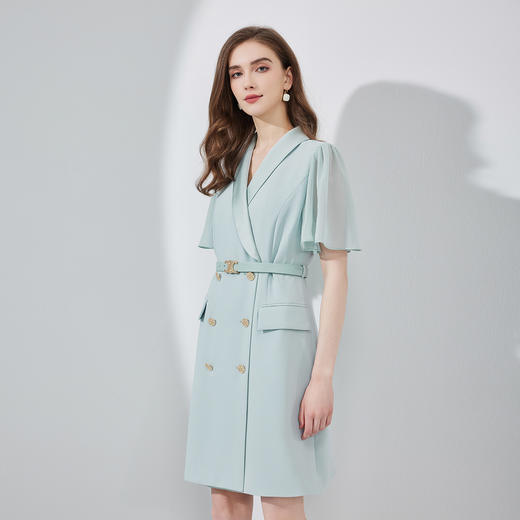 NF874斯尔丽瑟俪2023夏季新款双排扣收腰显瘦气质修身雪纺飘逸袖连衣裙 商品图2