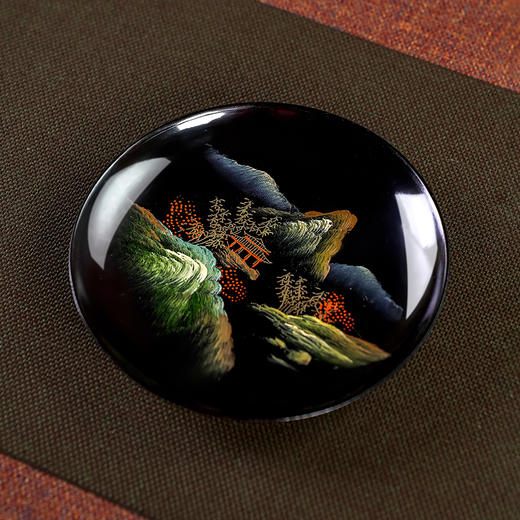 泰山大漆/青绿山水杯托 【图案随机发】 怀旧复古大漆杯托手绘青山绿水杯垫壶承底托 商品图5