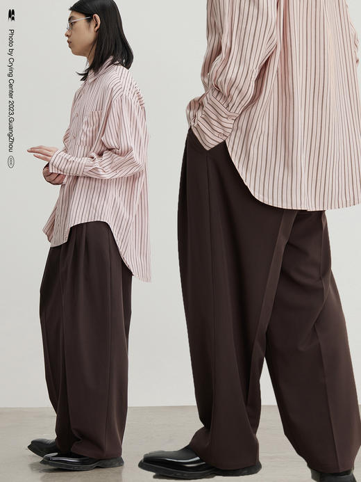 CryingCenter垂坠利落剪裁多褶西装裤西裤长裤 巧克力棕 哭喊中心 商品图0
