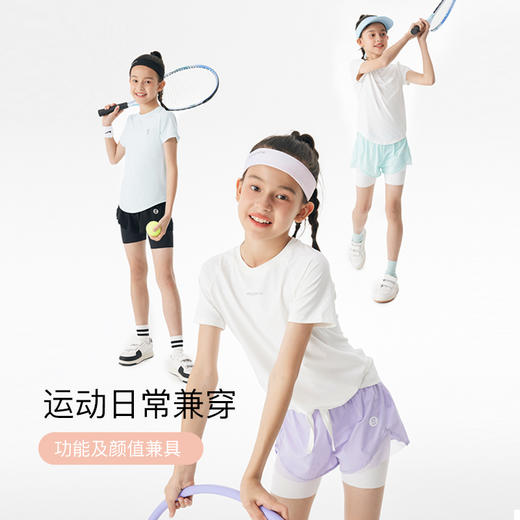onmygame 女童假两件运动短裤夏季儿童弹力透气瑜珈裤防走光 商品图4