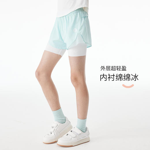 onmygame 女童假两件运动短裤夏季儿童弹力透气瑜珈裤防走光 商品图1