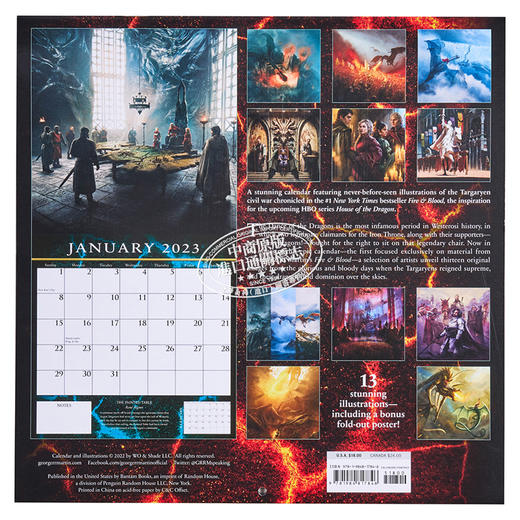 【中商原版】火与血的世界2023年历 冰与火之歌 权力游戏The World of Fire & Blood 2023 Calendar 英文原版 George R R Martin 商品图1