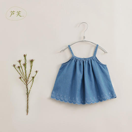【马克珍妮 芦芙】新款夏装 女童绣花纯棉牛仔吊带套装230618 商品图2