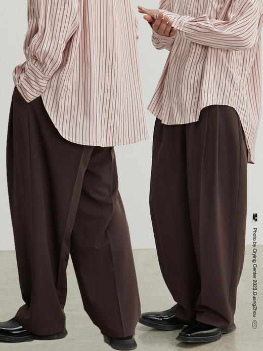 CryingCenter垂坠利落剪裁多褶西装裤西裤长裤 巧克力棕 哭喊中心 商品图3