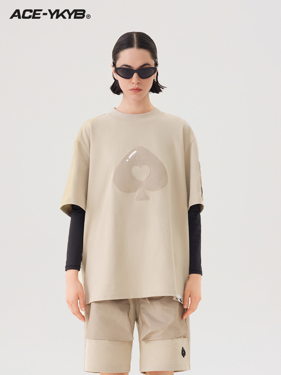 YKYB 23SS黑桃贴布字母短袖T恤爱心重磅廓形宽松休闲上衣潮流夏