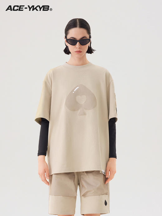 YKYB 23SS黑桃贴布字母短袖T恤爱心重磅廓形宽松休闲上衣潮流夏 商品图0