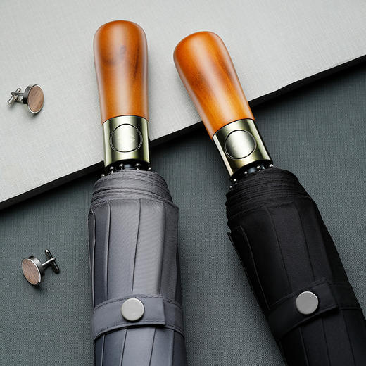 【原木折叠自动伞 抗风骨架大伞面】左都木柄全自动雨伞 单手一键开伞 高密度伞布 优选 商品图0