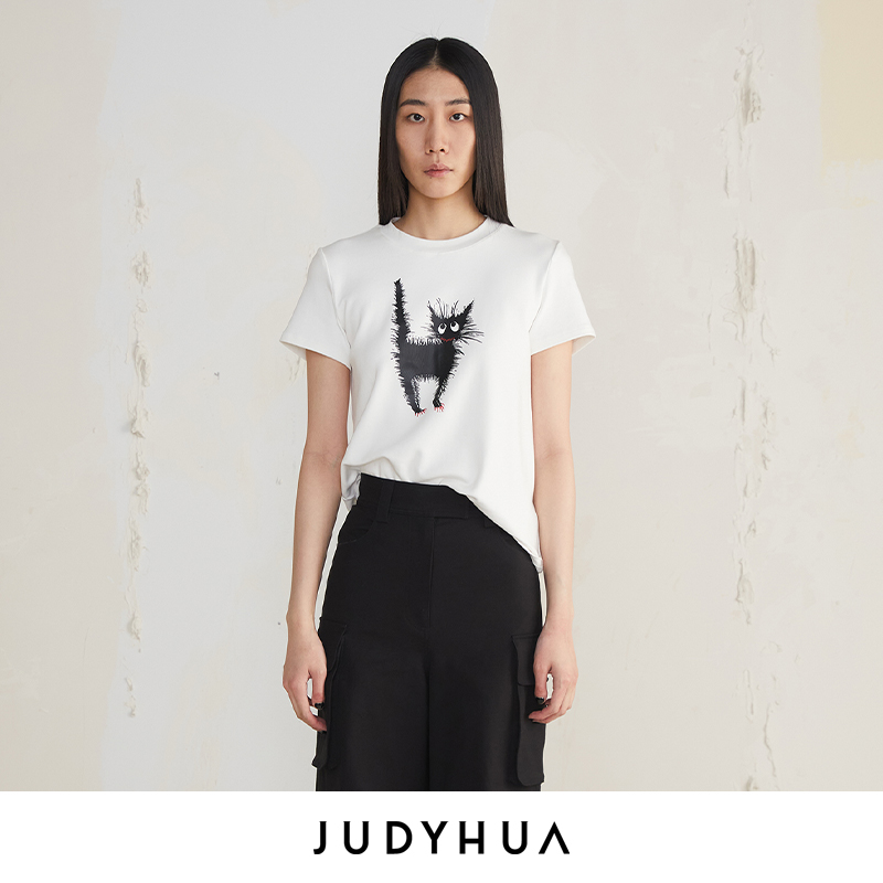JUDYHUA 炸毛猫设计款T恤
