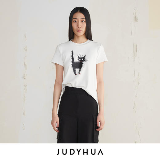 JUDYHUA 炸毛猫设计款T恤 商品图0
