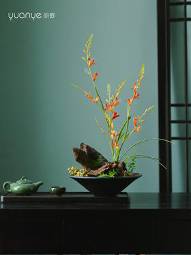 新中式酒店餐桌花圆桌转盘摆花饭店餐厅玄关高端仿真装饰假花摆设