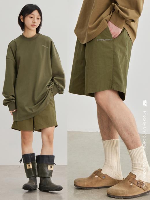 CryingCenter 奶油大地色日系简约橡筋宽松短裤运动热裤 哭喊中心 商品图2