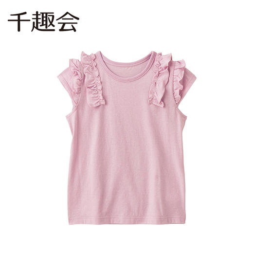 【T恤】千趣会童装儿童夏款女童荷叶边袖纯色轻薄汗布全棉短袖T恤1229037 商品图3