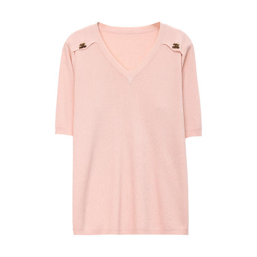 V领冰丝针织短袖t恤，夏装新款薄款鸡心领上衣洋气半袖小衫CC-SY8333 商品图4