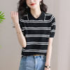 polo领短袖t恤女条纹针织上衣，夏季新款翻领薄款天丝小衫CC-SY8337 商品缩略图5
