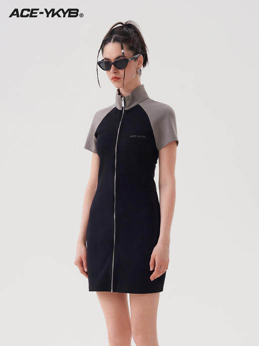 YKYB 23SS美式复古酷辣包臀裙重工双色拼接运动风连衣裙插肩裙 商品图1