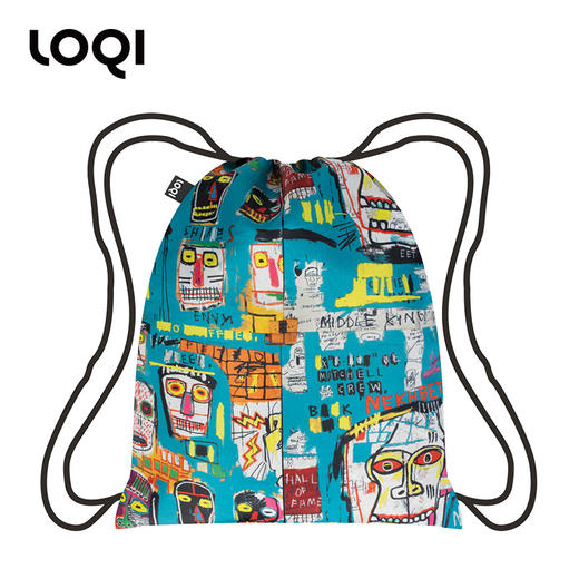 德国LOQI x 巴斯奎特 时尚环保双肩束口包/双面  BP.JB.CR皇冠&头骨 里外两用抽绳 单肩手提文艺运动旅行轻便 商品图1