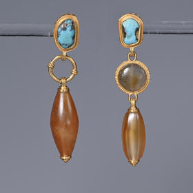 辽代赤焰玛瑙+汉代绿松石耳环