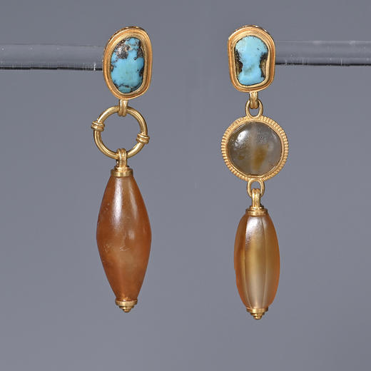 辽代赤焰玛瑙+汉代绿松石耳环 商品图0