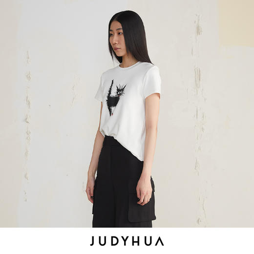 JUDYHUA 炸毛猫设计款T恤 商品图1