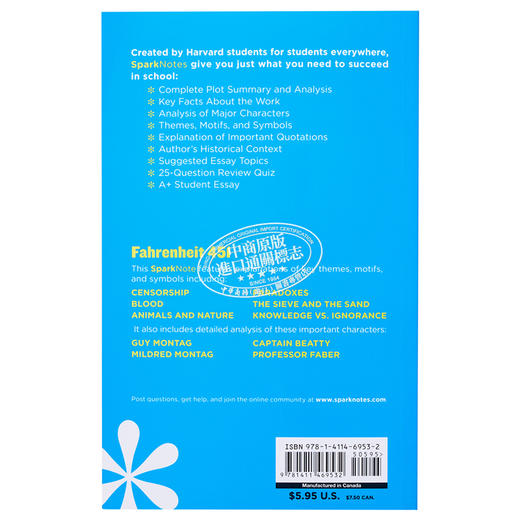 预售 【中商原版】Sparknotes 文学指南 华氏 451 度 Fahrenheit 451 英文原版 Ray D Bradbury 论文 商品图1