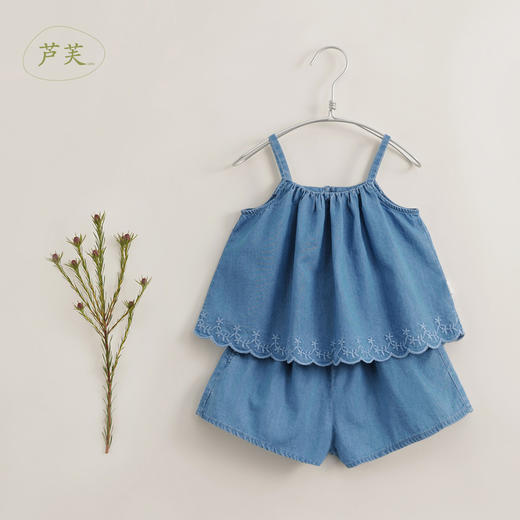 【马克珍妮 芦芙】新款夏装 女童绣花纯棉牛仔吊带套装230618 商品图0