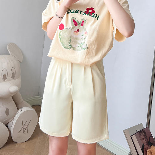 【五分裤口袋款马卡龙西装短裤】女夏季薄款运动休闲裤松紧高腰直筒裤 商品图7