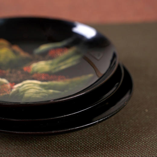 泰山大漆/青绿山水杯托 【图案随机发】 怀旧复古大漆杯托手绘青山绿水杯垫壶承底托 商品图7