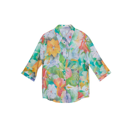 谜底花衬衫女分袖2023夏季款纯棉透气花朵印花上衣衬衣236MC7091 商品图4