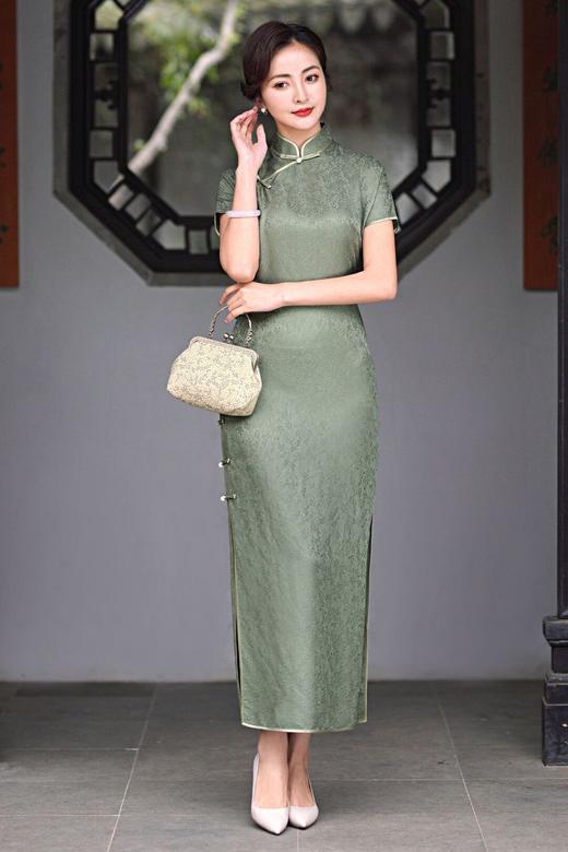 桑蚕丝正娟复古旗袍真襟桑蚕丝提花长旗袍TZRY 商品图4