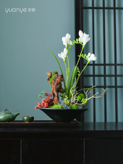 新中式酒店餐桌花圆桌转盘摆花饭店餐厅玄关高端仿真装饰假花摆设 商品图1