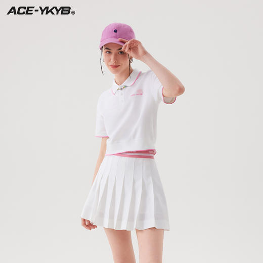 YKYB 23SS棉氨混纺宽松撞色字母短袖polo衫学院风休闲短袖T恤女 商品图2