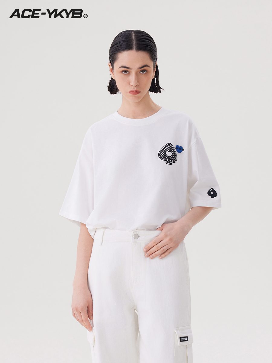 YKYB 23SS刺绣爱心字母高克重短袖T恤宽松休闲廓形圆领上衣情侣