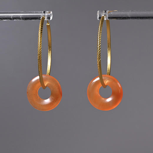 清代红玛瑙平安扣千足金耳环 商品图1