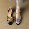 优雅女人味，编织镂空撞色低跟凉鞋DP-9175 商品缩略图0