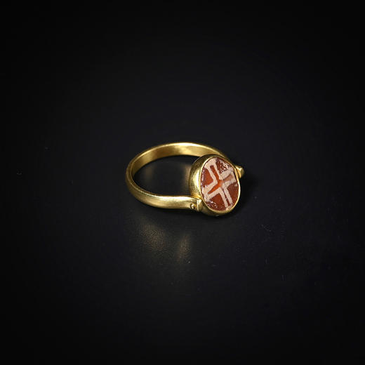 镶蚀红玉髓双线十字戒指 商品图2