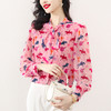 粉色飘带蝴蝶结衬衫，春秋小众甜美上衣仙气雪纺衫花色衬衣KQL-E253N8027 商品缩略图0