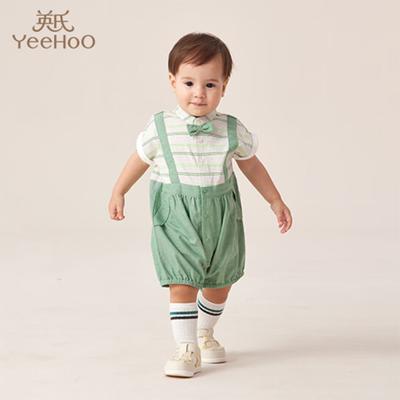 英氏婴儿连体衣23夏季新款男宝短蛤衣假2件短哈衣爬服YRHBJ2P231A 商品图0