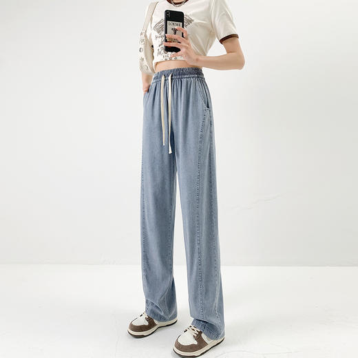 天丝牛仔裤女裤子夏季薄款2023新款高腰垂感香蕉裤直筒休闲阔腿裤_HLY 商品图1