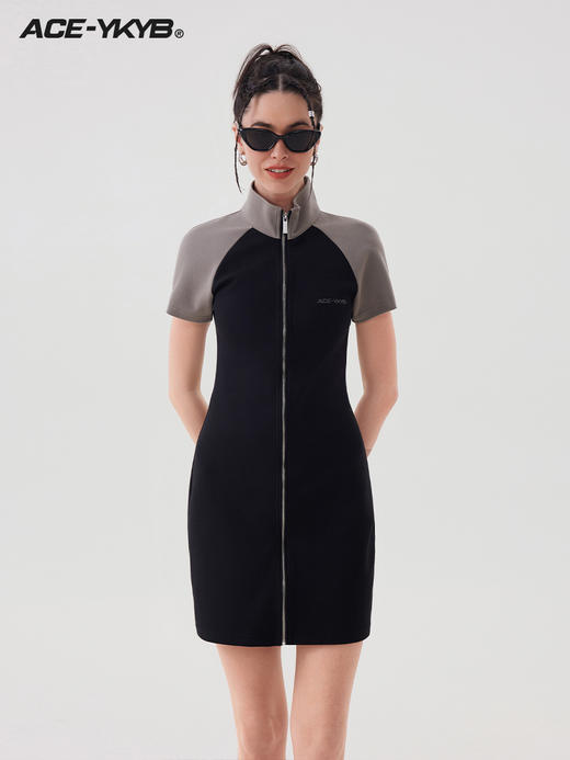 YKYB 23SS美式复古酷辣包臀裙重工双色拼接运动风连衣裙插肩裙 商品图0