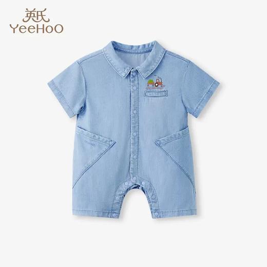 英氏童装男宝软牛仔蛤衣短袖连体衣爬服2023夏季新品YRHBJ2P235A 商品图0
